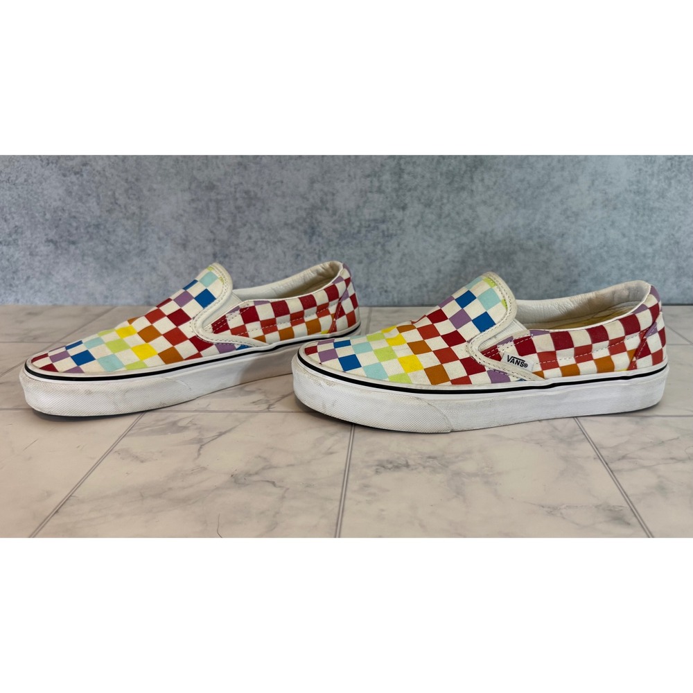 Vans Classic Slip-On Rainbow Checkerboard Sneakers Mens 7 Womens 8.5 Multi Color